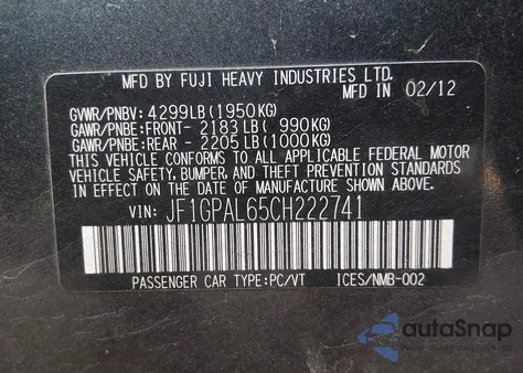 2012 Subaru Impreza 2.0I Sport Premium z USA, uszkodzony, nr VIN JF1GPAL65CH222741